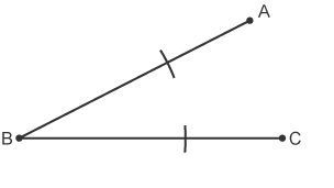 Two lines forming and angle from point B and ending at point A and C with an arc crossing both lines