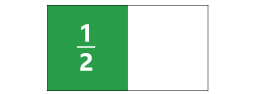 Block divided int two halves, showing 1/2