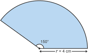 Arc of a circle with a 150° angle and 4cm radius