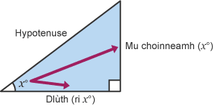 Triangle x° angle. The sides labelled as Hypotenuse, Opposite (to x°) and Adjacent (to x°)