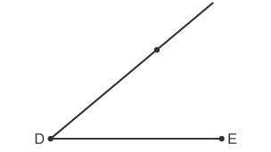 Two lines forming an angle with the horizontal line labelled DE and the other line passing through a construction mark