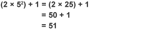 An infographic showing how to find the fifth term of the sequence 2n squared + 1. The fifth term is 51.