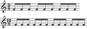 Sheet music for 9/8 and 12/8 time signatures - examples of compound time
