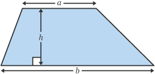 Trapezium with height (h), top length (a) and base (b) labelled