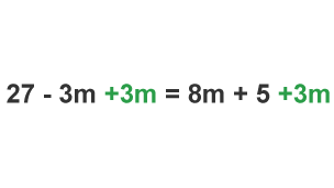 27 - 3m + 3m = 8m + 5 + 3m