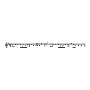 Treble clef F sharp and C sharp key signature, 2/2 time signature and 4 bars of a Scottish reel