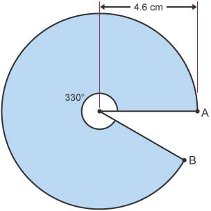 Sector gydag ongl o 330° a radiws o 4.60 cm.