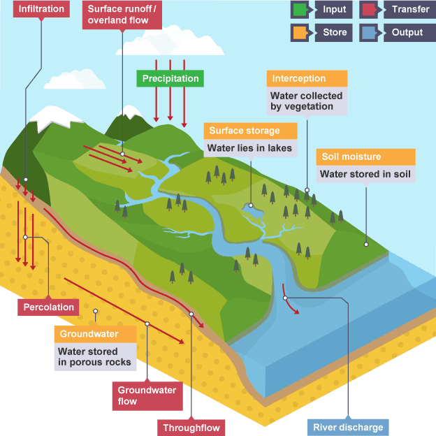 Characteristics of the drainage basin - The drainage basin - CCEA - GCSE  Geography Revision - CCEA - BBC Bitesize