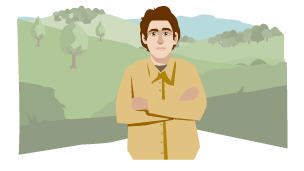 Darlun o'r cymeriad 'Gwyn’ o'r nofel 'Dim'.