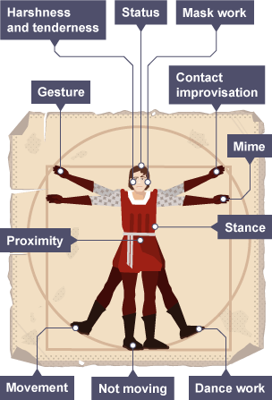 Illustration based on Da Vinci's 'The Vitruvian Man' showing body parts labelled with sets of terms