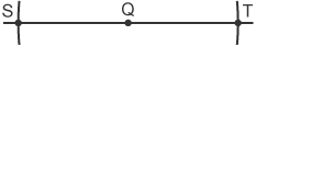 A horizontal line with point Q and two arcs labelled "S" and "T" either side of point Q