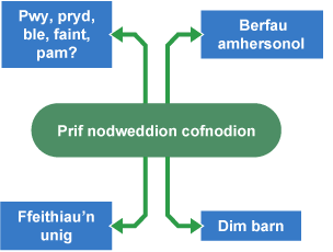 Siart corryn i gynrychioli prif nodweddion cofnodion.