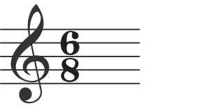 Treble clef and a time signature for 6/8