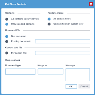 Example of a mail merge dialogue box