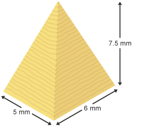 Pyramid â sylfaen 5 mm x 6 mm a 7.5 mm o uchder