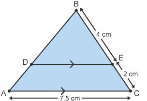 A triangle ABC with a smaller triangle BDE formed within it, where DE is parallel to AC