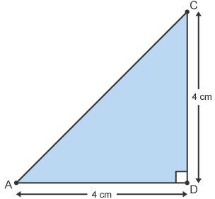 Right angle triangle (ACD) with sides 4cm x 4cm and one unknown