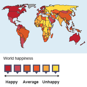 Countries are shaded in different colours. A key shows what the colours correspond to.