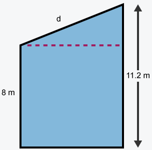 A building has an 8m wall, an 11.2m wall and roof d