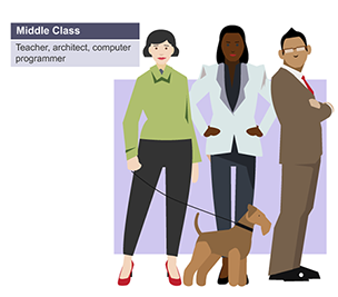 Infographic showing common job profiles among the middle class demographic