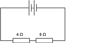 A diagram of a circuit showing 2 cells and 2 resistors. One resistor is labelled 5 Ω and the other resistor labelled 4 Ω.