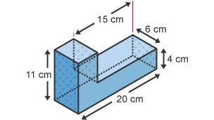 A composite shape measuring 11 cm x 20 cm x 4 cm x 6 cm x 15 cm with one face highlighted