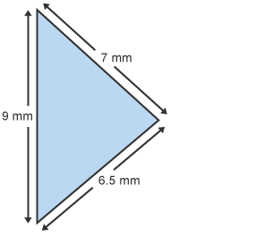 A triangle with sides equal to 9 mm, 7 mm, and 6.5 mm