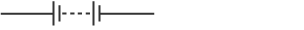 Electrical symbol for a battery - two instances of a vertical line parallel to a larger vertical line joined by three horizontal dotted lines