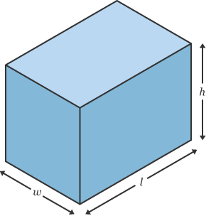 A cuboid  with measurements marked w, l and h