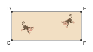 A rectangle with the corners labelled DEFG, with two monkeys inside it