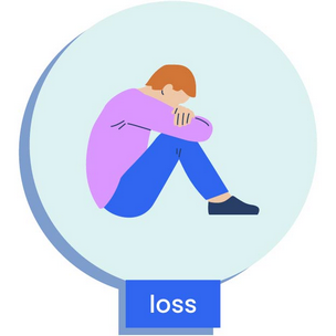 figure sitting with head in hands, depicting loss