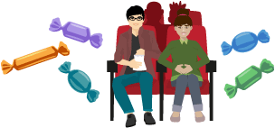 Two teenagers in cinema seats eating sweets