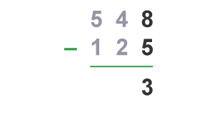 Units column, 8-5=3