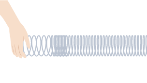 Third of four images: A stretched area in the spring is formed near the hand