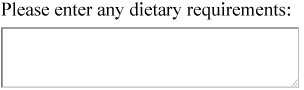 an HTML input box with text reading: "please enter any dietary requirements"