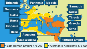 The East Roman Empire and Germanic Kingdoms in AD476 