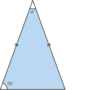 Diagram of an isosceles triangle with 70° angle and a° angle