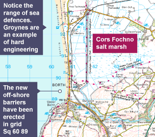 An ordnance survey (OS) map of Borth, west Wales.