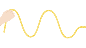 Third of three images: A hand jerked up to continue the sine wave motion in the rope.