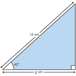 Right-angled isosceles triangle with a 42° base angle and a base of 12cm