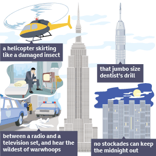 Infographic illustrating aspects of the Norman MacCaig poem Hotel Room, 12th Floor