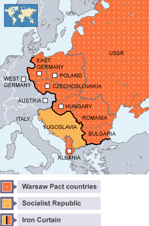 Map showing the countries that were part of the Warsaw Pact