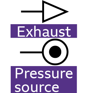 Pressure and exhaust symbols in pneumatic circuits