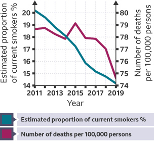 Graph showing estimated proportion of smokers from 2011 to 2019