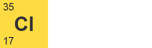 Chlorine 35 square from the periodic table. The mass number (35) is top-left. The atomic number (17) is bottom-left.