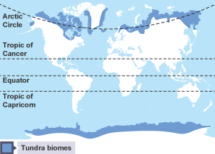 A map showing cold environments