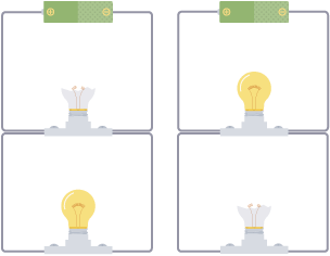 Two diagrams - 1 - A battery in a parallel circuit with a broken bulb, the bulb below the broken bulb is lit. 2 - A battery in a parallel circuit with a broken bulb, the bulb above the broken bulb is lit.