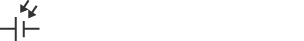 Solar cell circuit symbol: a horiontal line broken by a pair of vertical lines, the left slightly taller than the right. Two short parallel arrows point towards it from the top right.