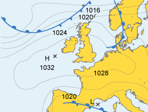 Map showing path of a typical anticyclone