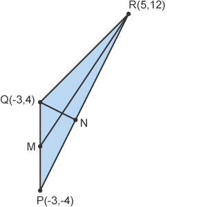 Triangle PQR with coordinates P(-3,-4), Q(-3,4) and R(5,12)